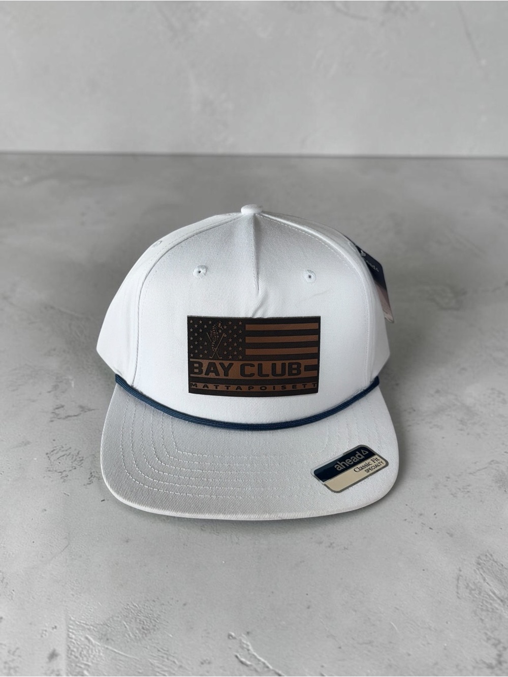 Bay Club White Snapback Hat with Navy Trim